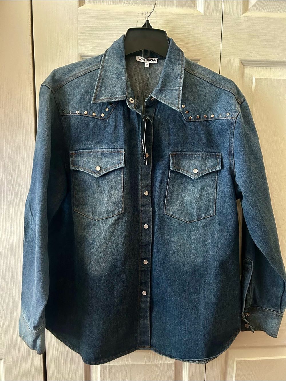 Fashion Nova Denim Shirt Jacket - Size Large
- NWT - Studded Detail
